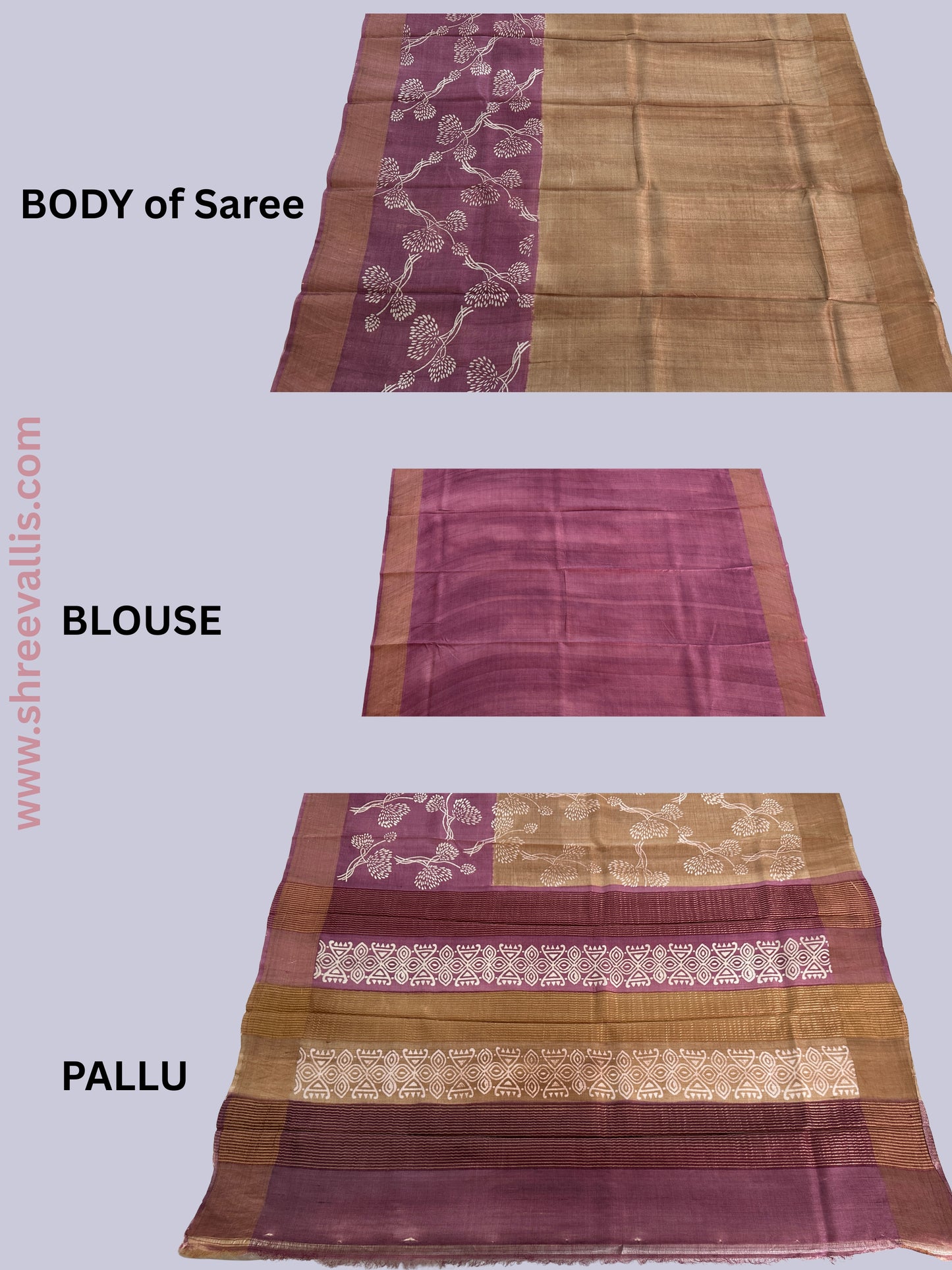 Golden Beige & Maroon Hand-Printed - Pure Tussar Silk Saree