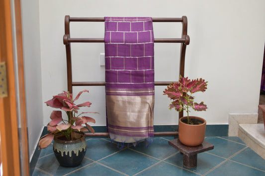 Festive Saree - Purple Semi Silk Checks