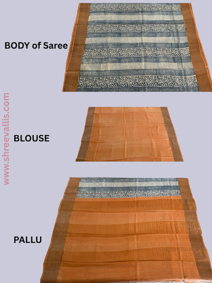 Grey & Ivory with Golden Mustard Border - Pure Tussar Silk Saree
