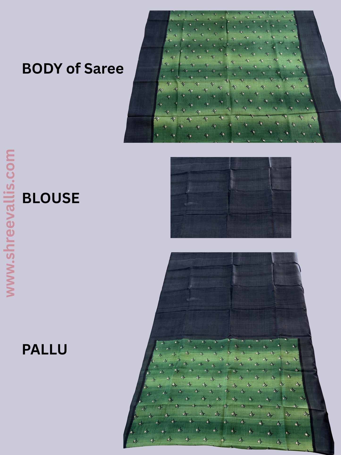 Ombre Green with Floral Motifs - Pure Tussar Silk Saree