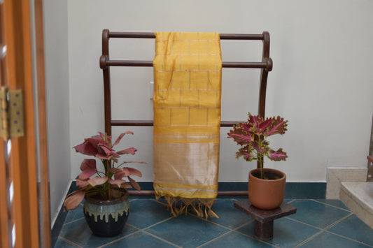 Festive Saree - Yellow Semi Silk Checks