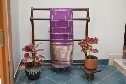 Festive Saree - Purple Semi Silk Checks