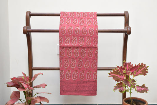 Mulmul Cotton Saree - Red Color Motiffs