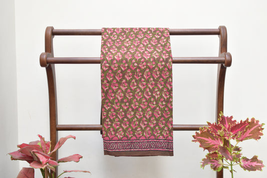 Mulmul Cotton Saree - Brown, maroon, and dusky pink