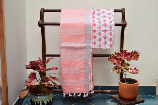 Linen Saree - Orange colour - Silver Zari