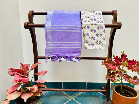 Linen Saree - Lilac colour - Silver Zari