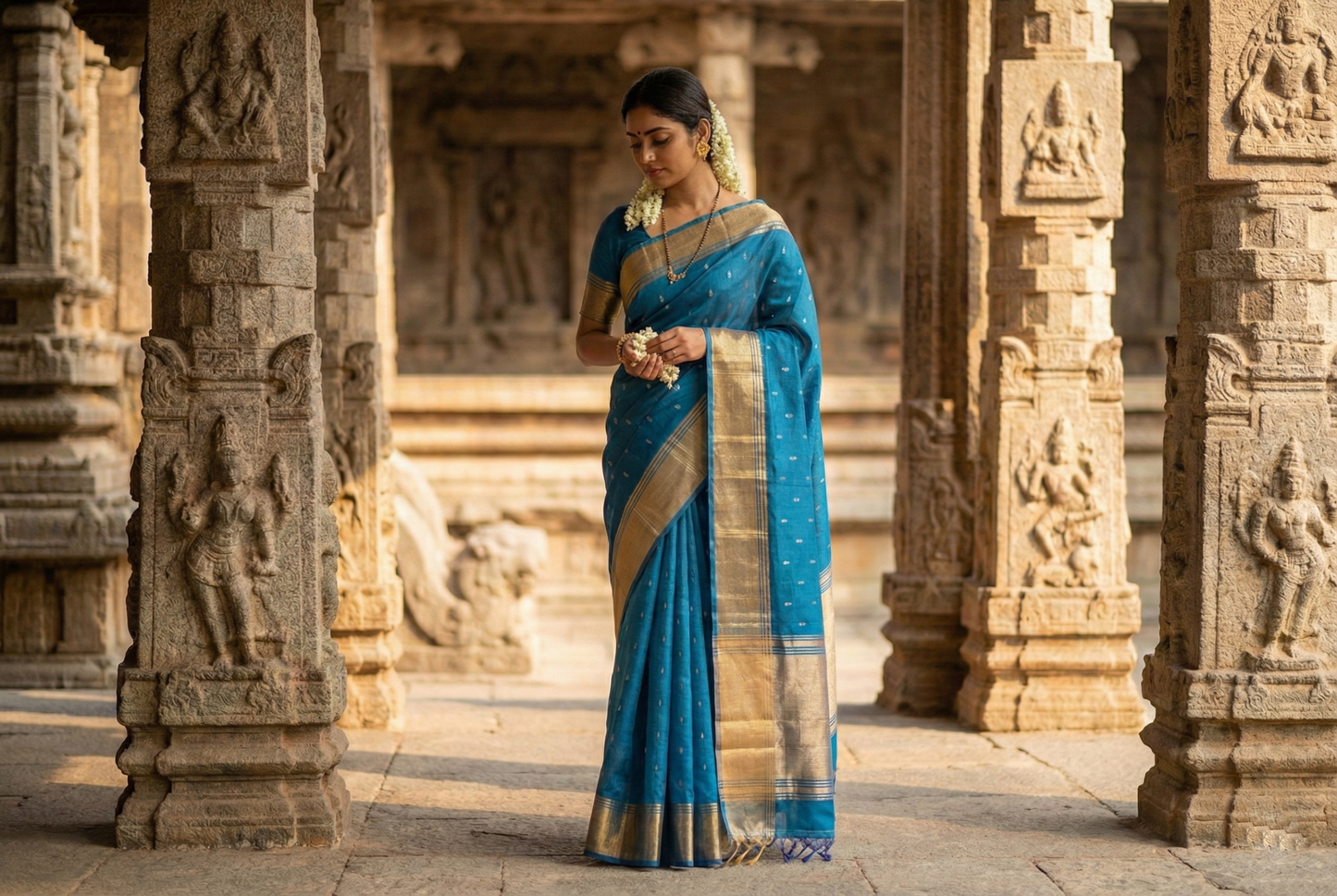 Festive Saree - Blue Semi Silk Buttis