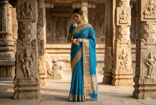 Festive Saree - Blue Semi Silk Buttis